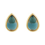 Sapphire Row Natural Gemstone Pear Cabochon Stud Earrings - London Blue Topaz, 14K Yellow Gold, 6 × 4 mm (view 2)