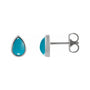 Sapphire Row Natural Gemstone Pear Cabochon Stud Earrings - Turquoise, Platinum