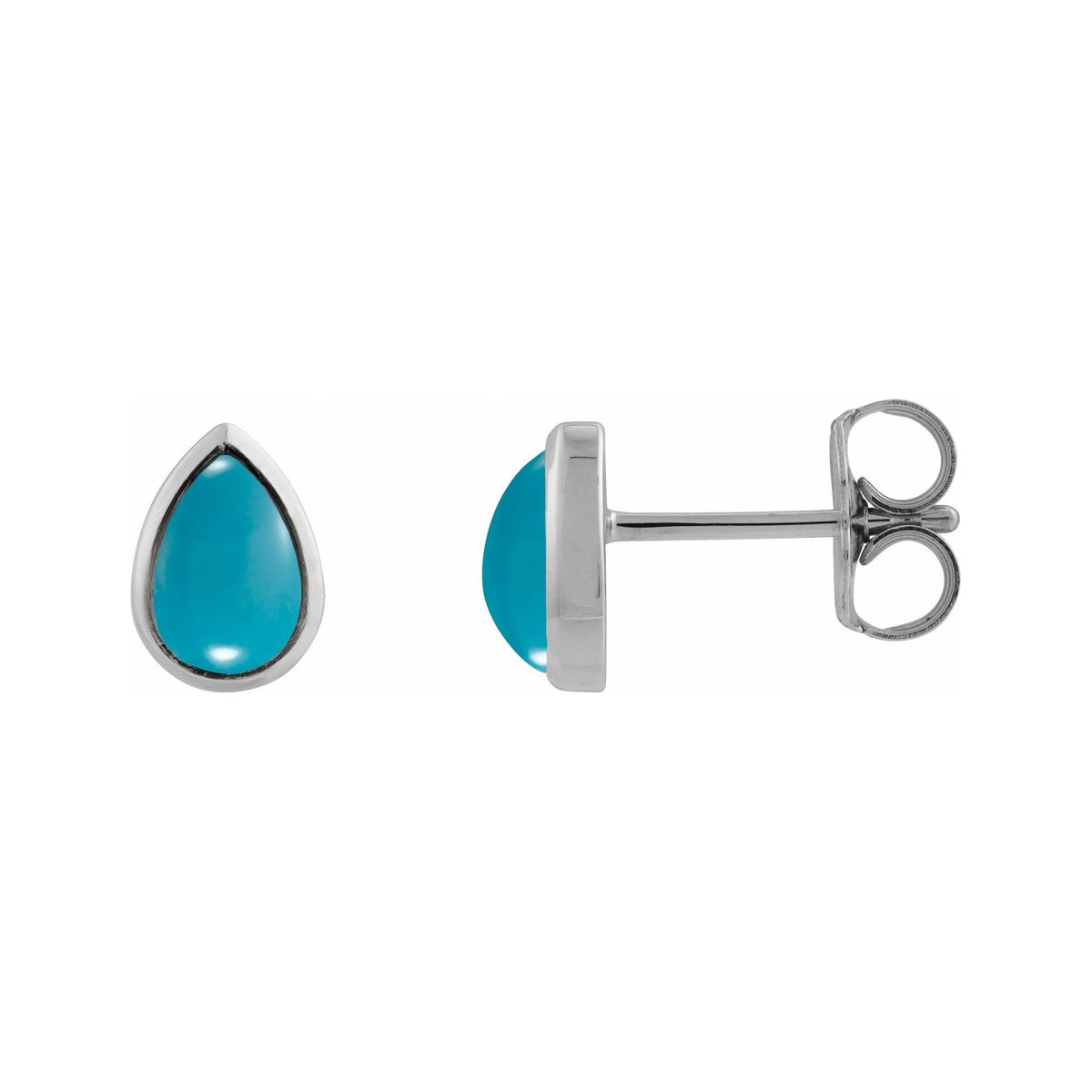 Sapphire Row Natural Gemstone Pear Cabochon Stud Earrings - Turquoise, Platinum