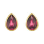 Sapphire Row Natural Gemstone Pear Cabochon Stud Earrings - Rhodolite Garnet, 14K Yellow Gold (view 2)