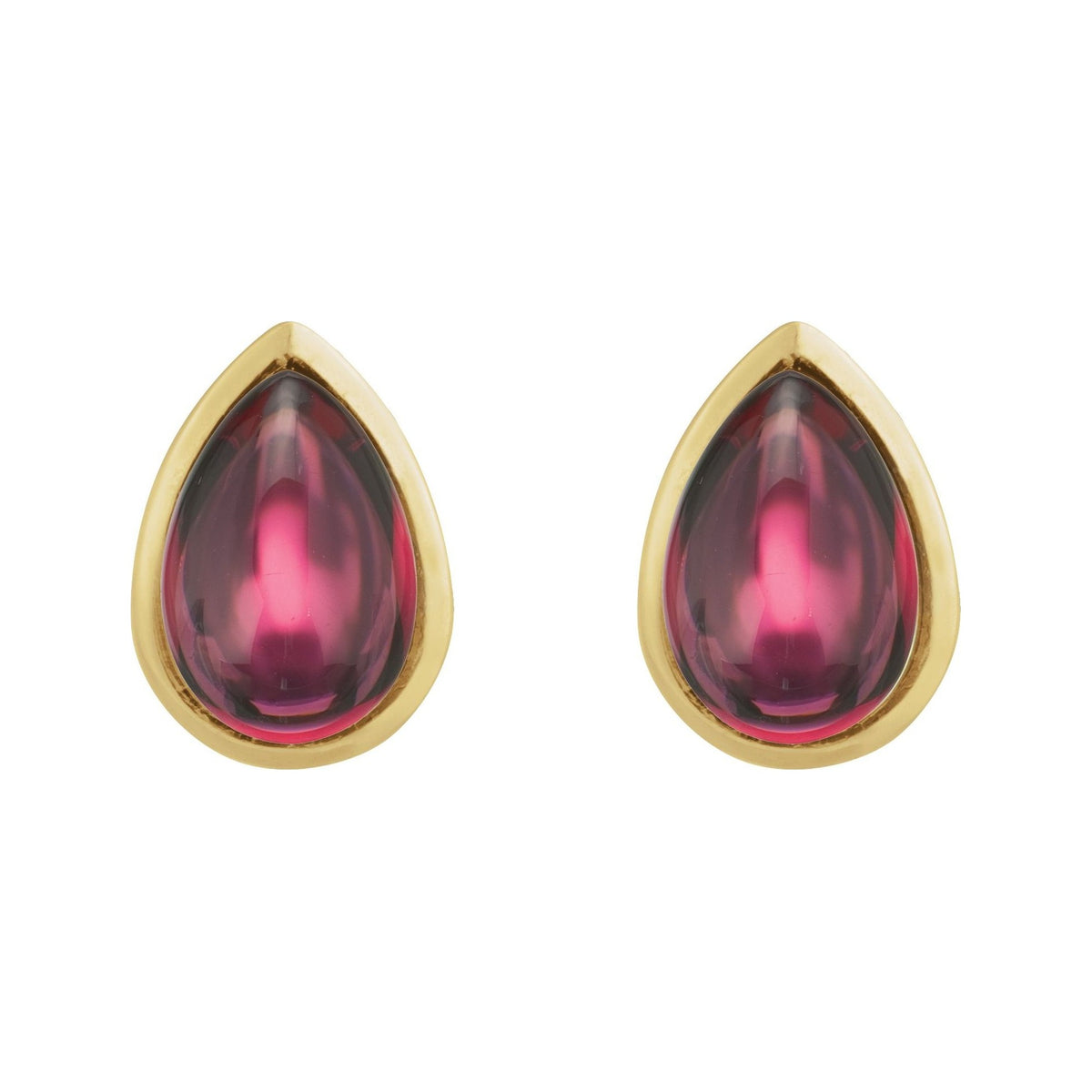 Sapphire Row Natural Gemstone Pear Cabochon Stud Earrings - Rhodolite Garnet, 14K Yellow Gold (view 2)