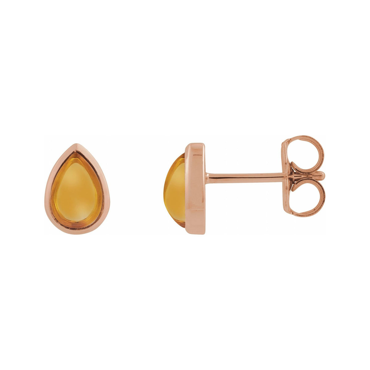 Sapphire Row Natural Gemstone Pear Cabochon Stud Earrings - Citrine, 14K Rose Gold