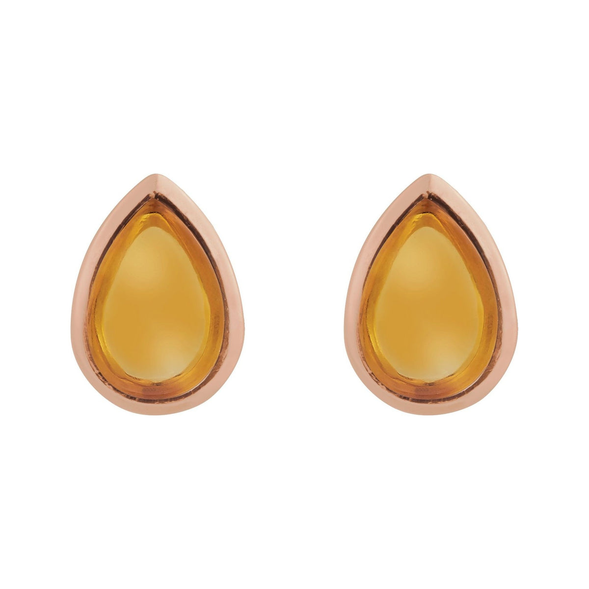 Sapphire Row Natural Gemstone Pear Cabochon Stud Earrings - Citrine, 14K Rose Gold (view 2)