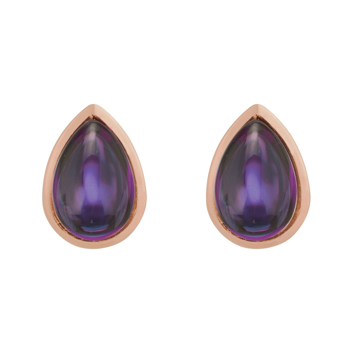 Sapphire Row Natural Gemstone Pear Cabochon Stud Earrings - Amethyst, 14K Rose Gold (view 2)