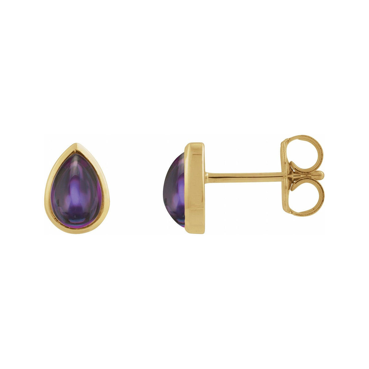 Sapphire Row Natural Gemstone Pear Cabochon Stud Earrings - Amethyst, 14K Yellow Gold
