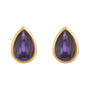 Sapphire Row Natural Gemstone Pear Cabochon Stud Earrings - Amethyst, 14K Yellow Gold (view 2)