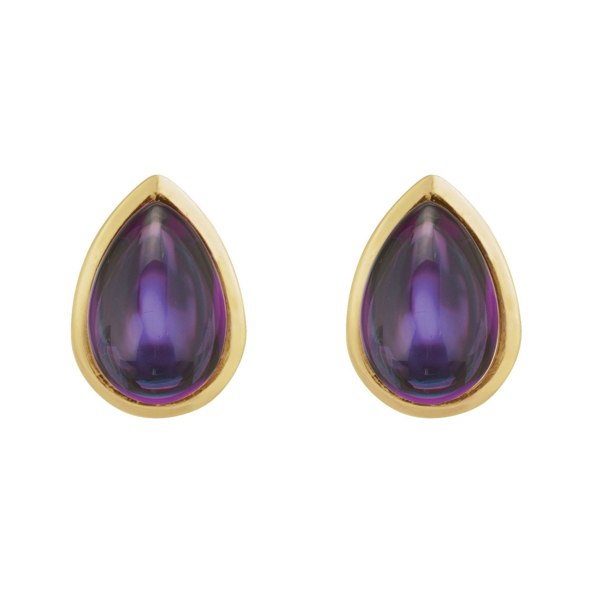 Sapphire Row Natural Gemstone Pear Cabochon Stud Earrings - Amethyst, 14K Yellow Gold (view 2)