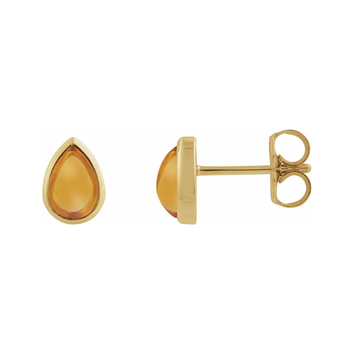 Sapphire Row Natural Gemstone Pear Cabochon Stud Earrings - Citrine, 14K Yellow Gold