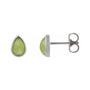 Sapphire Row Natural Gemstone Pear Cabochon Stud Earrings - Peridot, Platinum, 6 × 4 mm