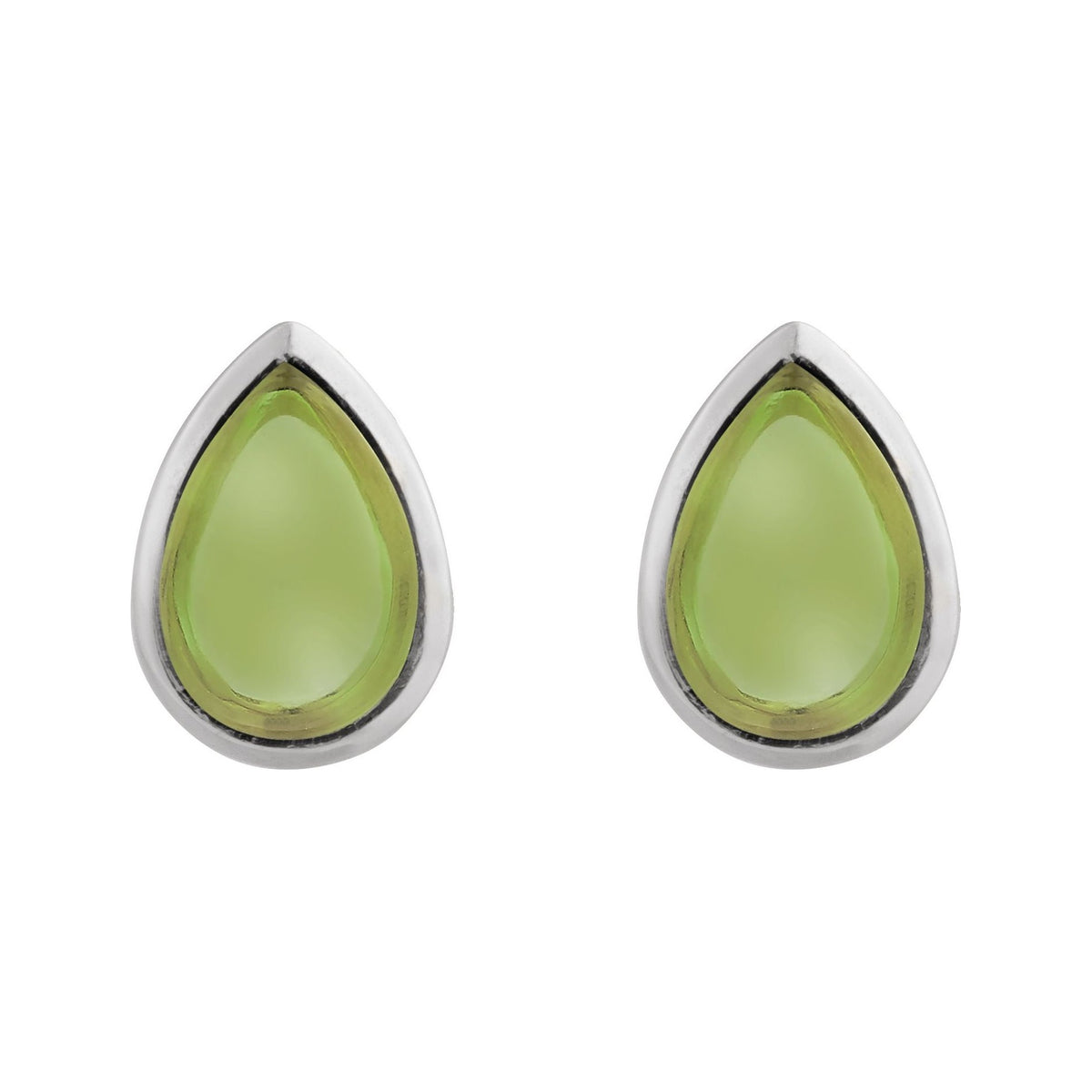 Sapphire Row Natural Gemstone Pear Cabochon Stud Earrings - Peridot, Platinum, 6 × 4 mm (view 2)