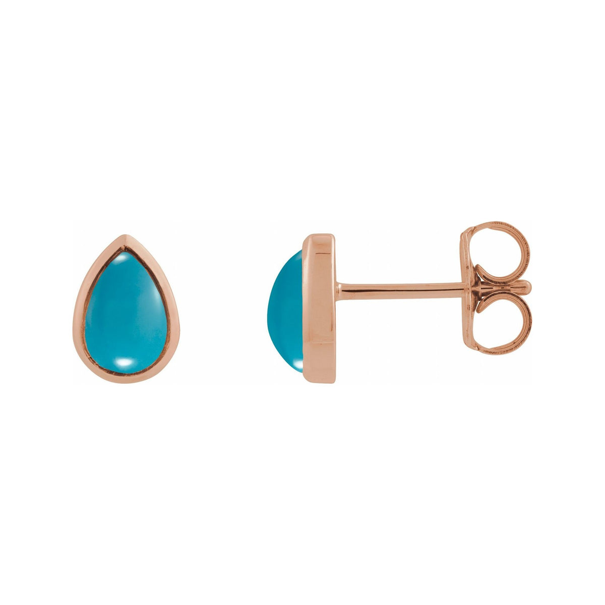 Sapphire Row Natural Gemstone Pear Cabochon Stud Earrings - Turquoise, 14K Rose Gold