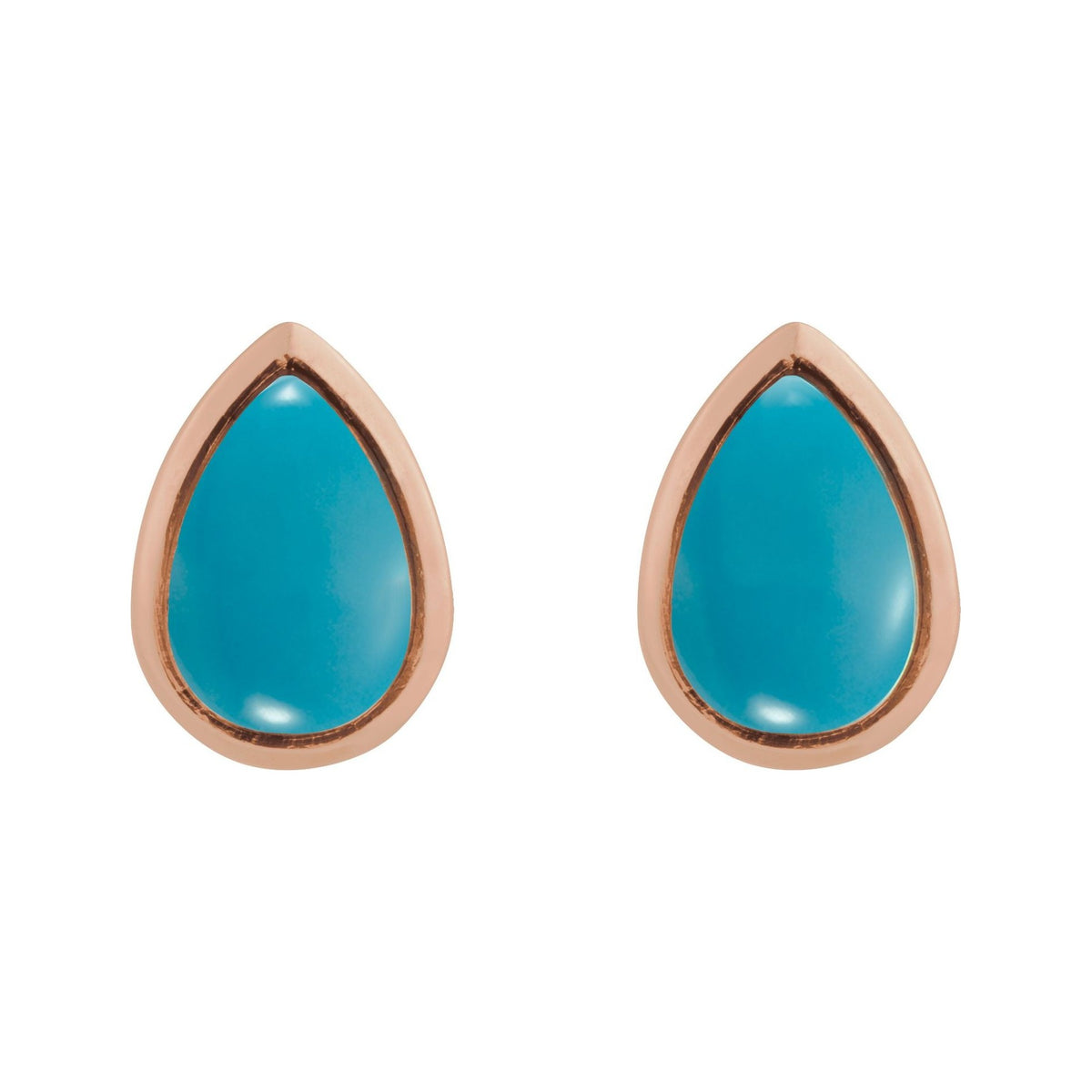 Sapphire Row Natural Gemstone Pear Cabochon Stud Earrings - Turquoise, 14K Rose Gold (view 2)