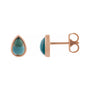 Sapphire Row Natural Gemstone Pear Cabochon Stud Earrings - London Blue Topaz, 14K Rose Gold, 6 × 4 mm