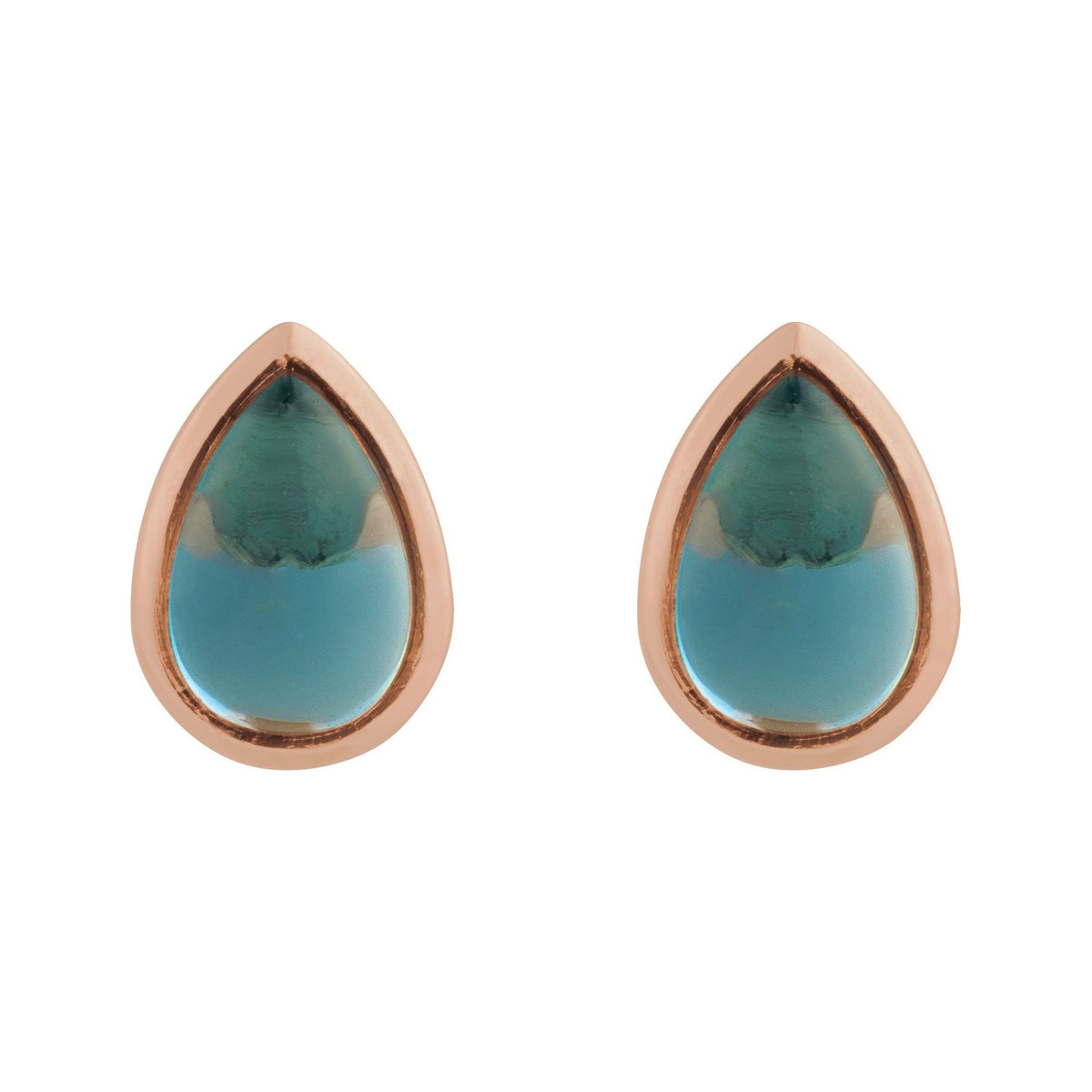 Sapphire Row Natural Gemstone Pear Cabochon Stud Earrings - London Blue Topaz, 14K Rose Gold, 6 × 4 mm (view 2)