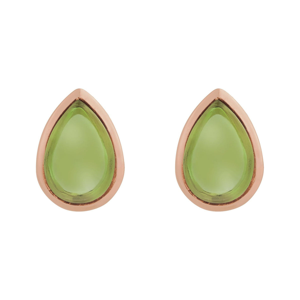Sapphire Row Natural Gemstone Pear Cabochon Stud Earrings - Peridot, 14K Rose Gold, 6 × 4 mm (view 2)