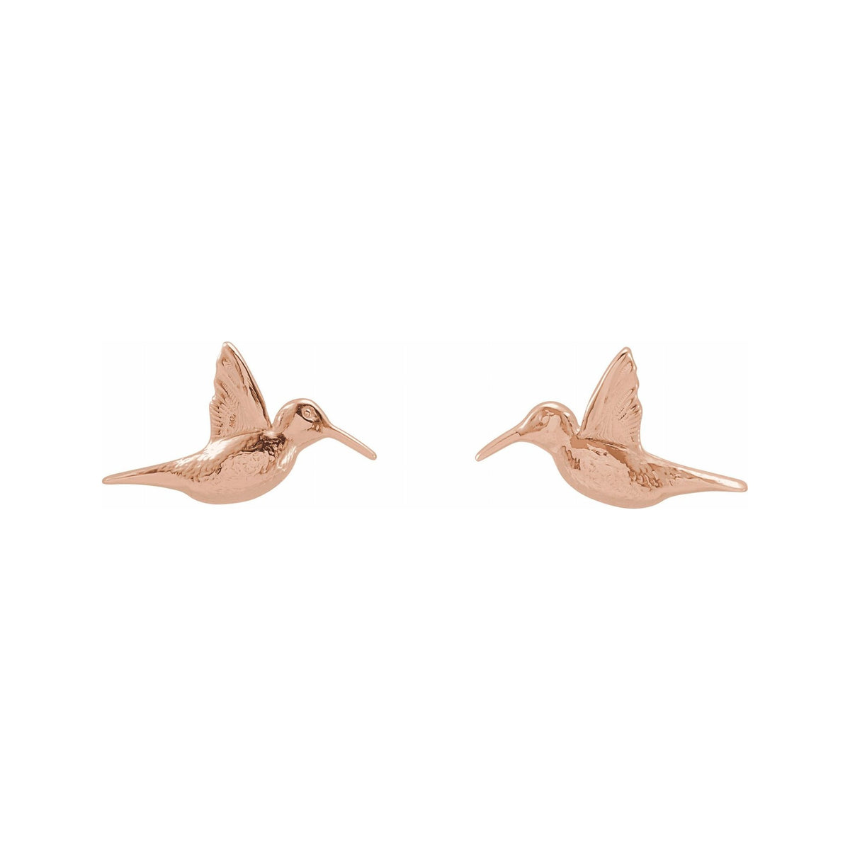 Sapphire Row Gold Hummingbird Stud Earrings - 14K Rose Gold (view 2)