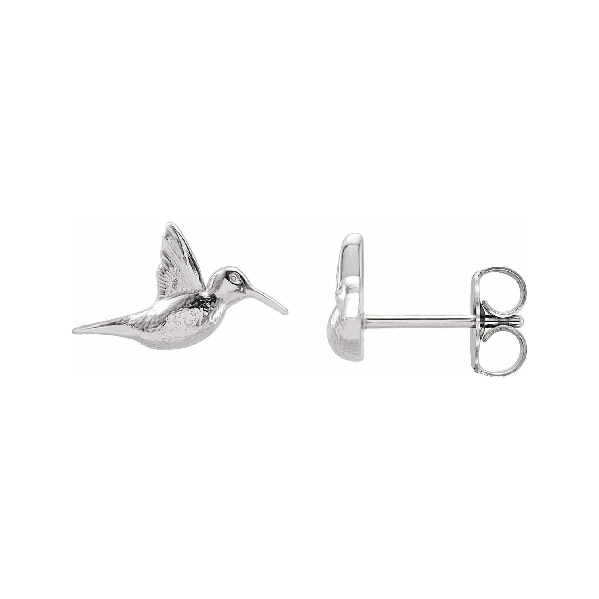 Sapphire Row Gold Hummingbird Stud Earrings - 14K White Gold