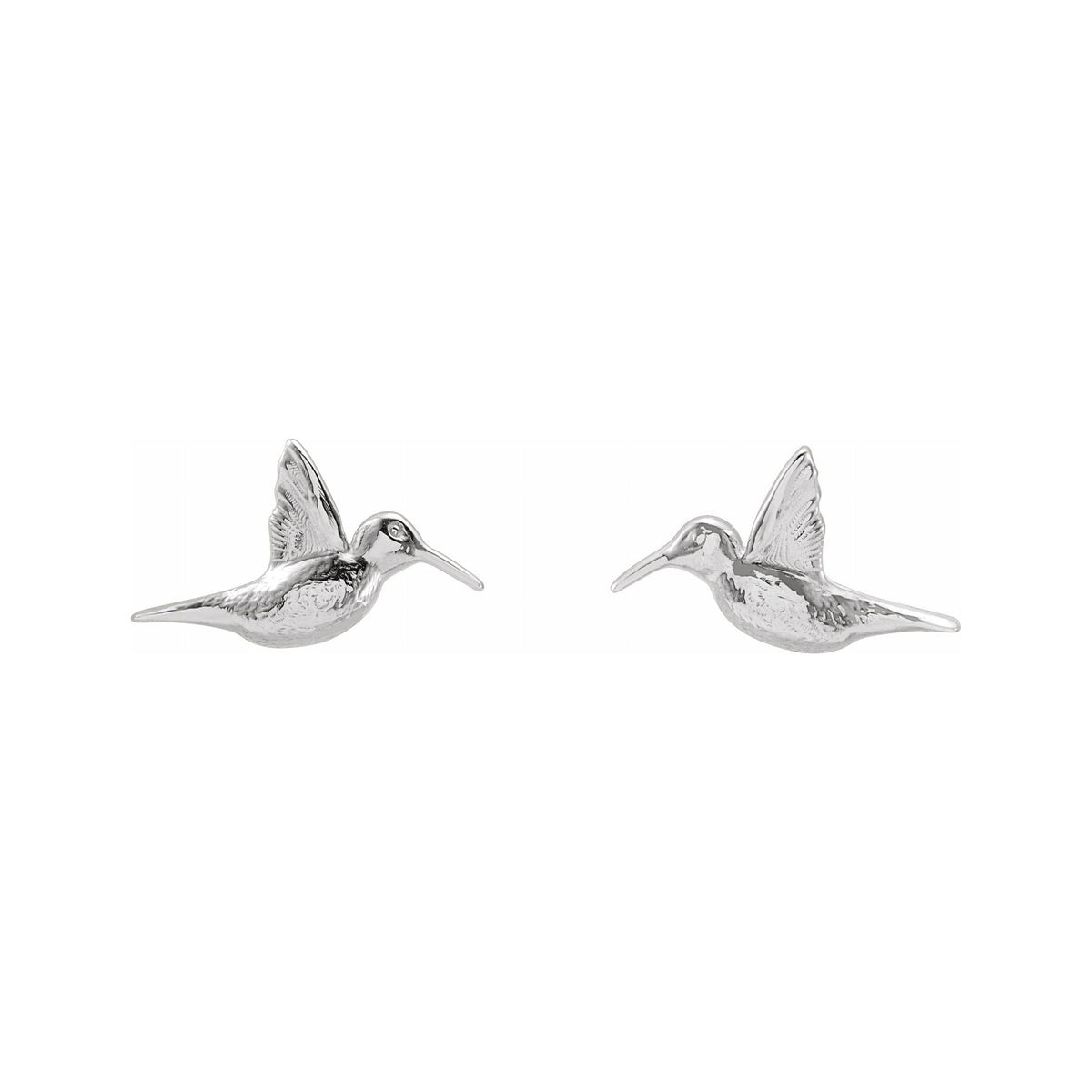 Sapphire Row Gold Hummingbird Stud Earrings - 14K White Gold (view 2)