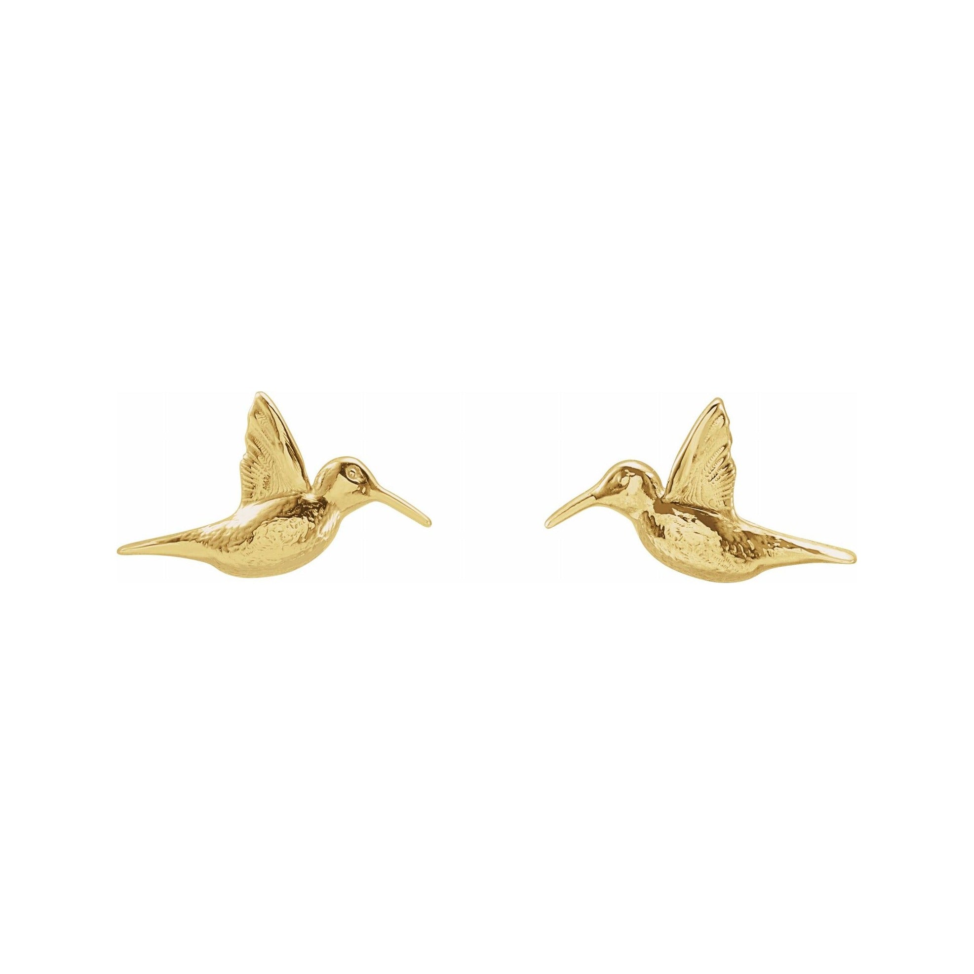 Sapphire Row Gold Hummingbird Stud Earrings - 14K Yellow Gold (view 2)