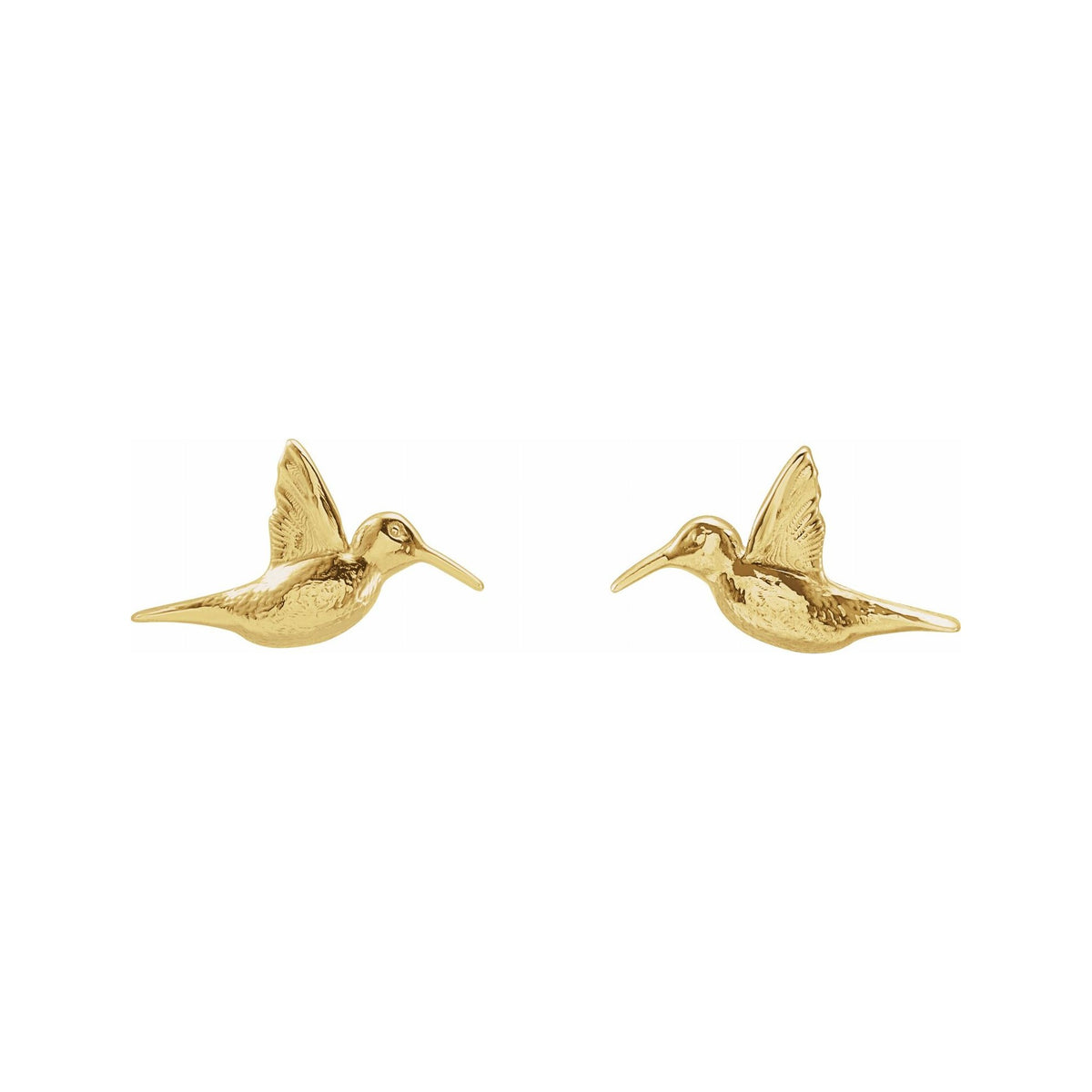 Sapphire Row Gold Hummingbird Stud Earrings - 14K Yellow Gold (view 2)