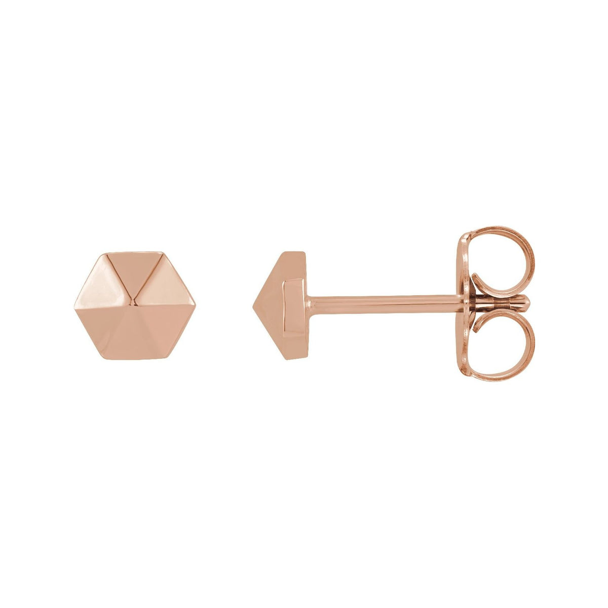 Sapphire Row Gold Hexagon Stud Earrings - 14K Rose Gold