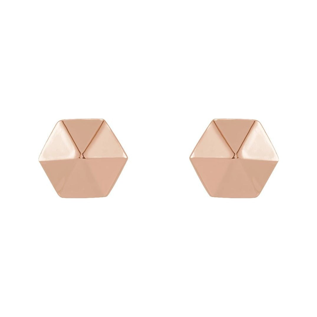 Sapphire Row Gold Hexagon Stud Earrings - 14K Rose Gold (view 2)