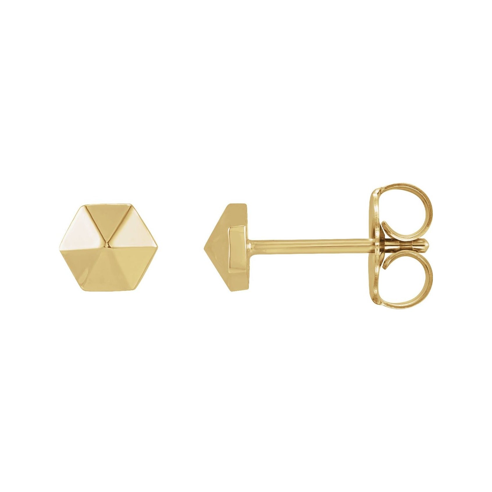 Sapphire Row Gold Hexagon Stud Earrings - 14K Yellow Gold