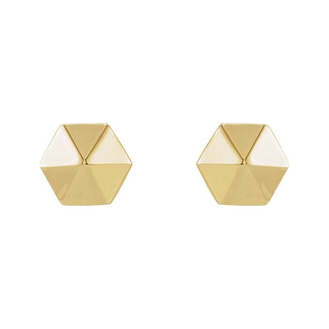 Sapphire Row Gold Hexagon Stud Earrings - 14K Yellow Gold (view 2)