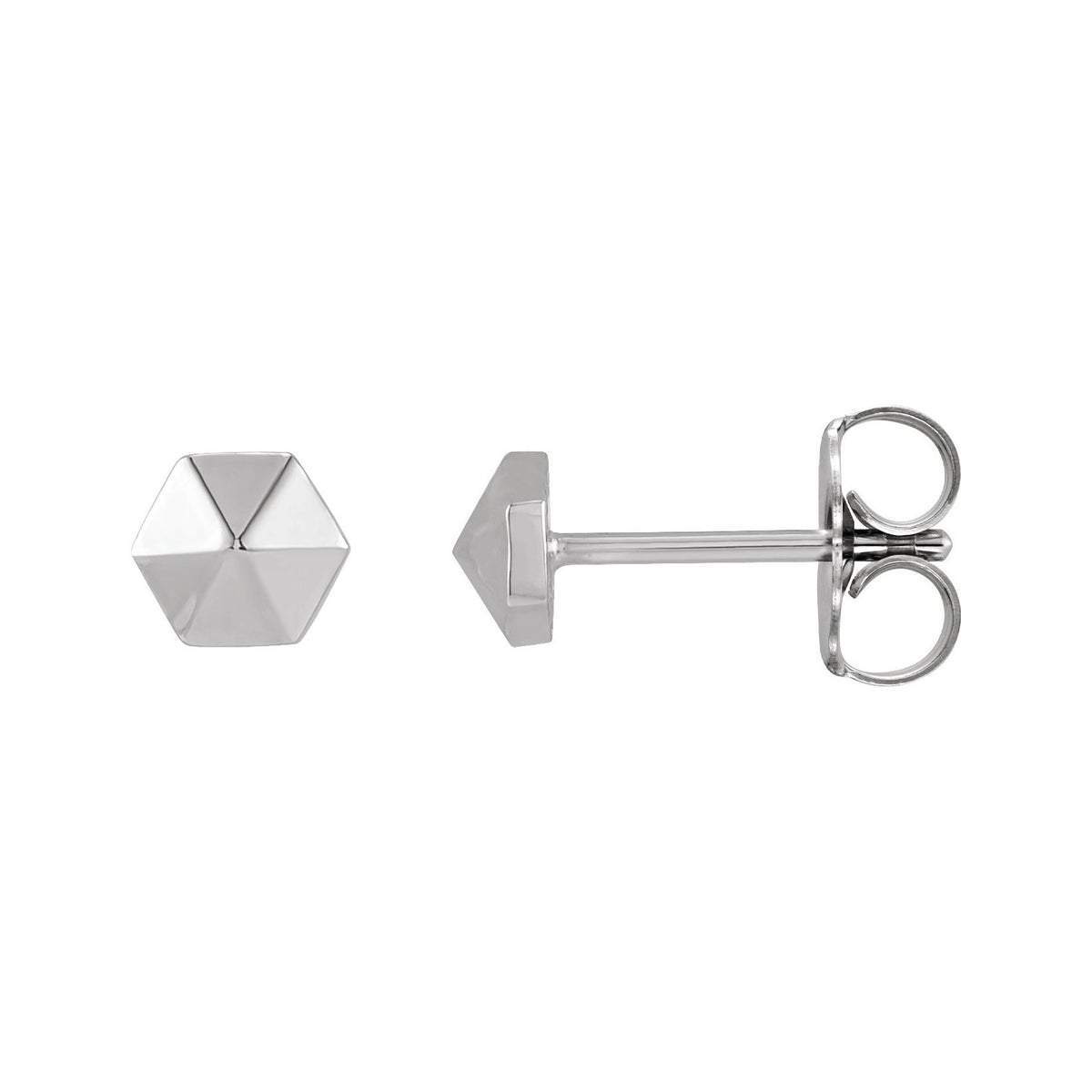 Sapphire Row Gold Hexagon Stud Earrings - 14K White Gold