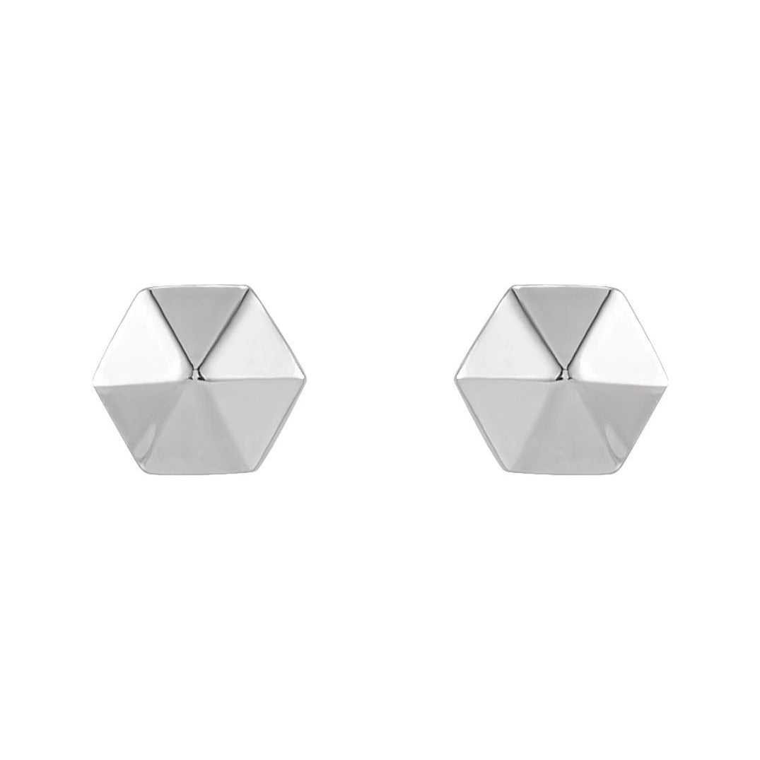 Sapphire Row Gold Hexagon Stud Earrings - 14K White Gold (view 2)