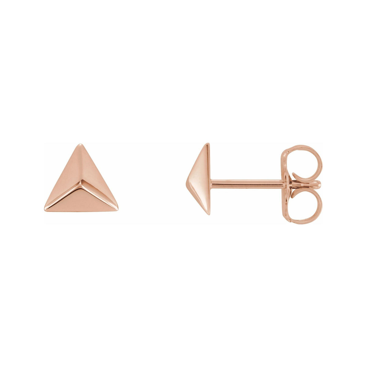 Sapphire Row Gold Pyramid Stud Earrings - 14K Rose Gold