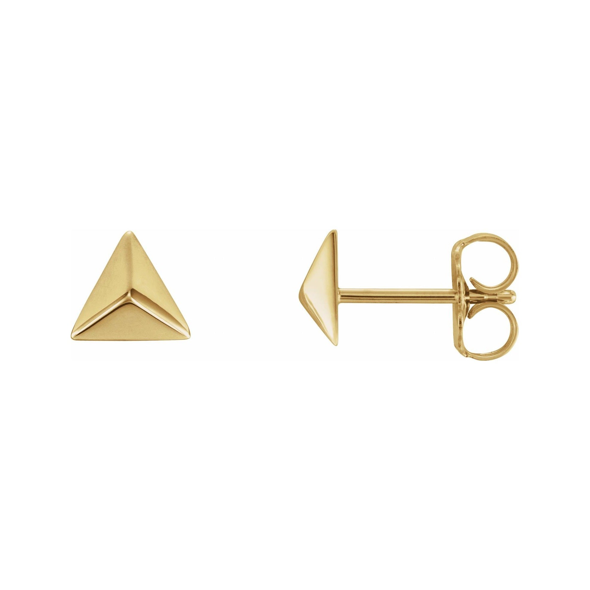 Sapphire Row Gold Pyramid Stud Earrings - 14K Yellow Gold