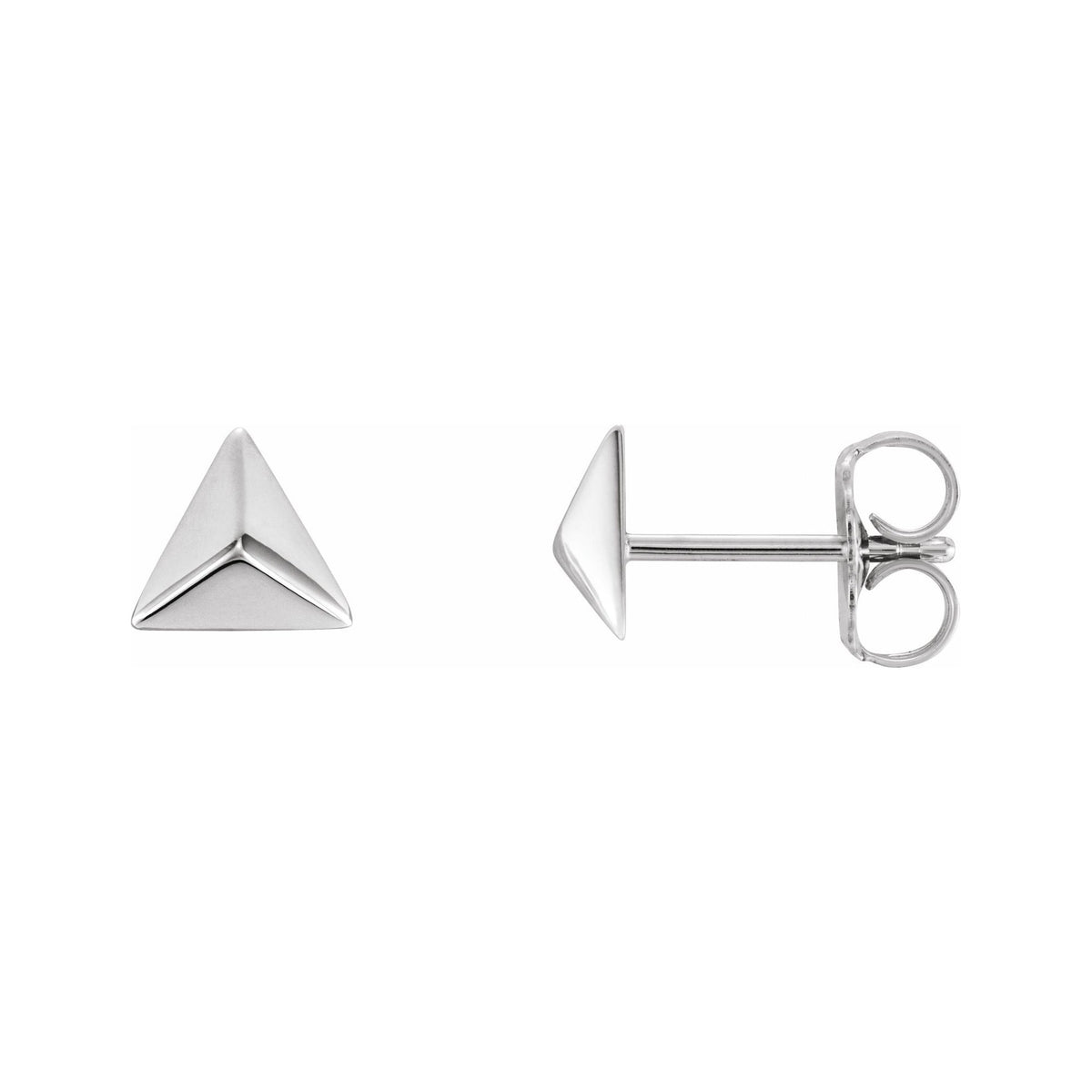 Sapphire Row Gold Pyramid Stud Earrings - 14K White Gold