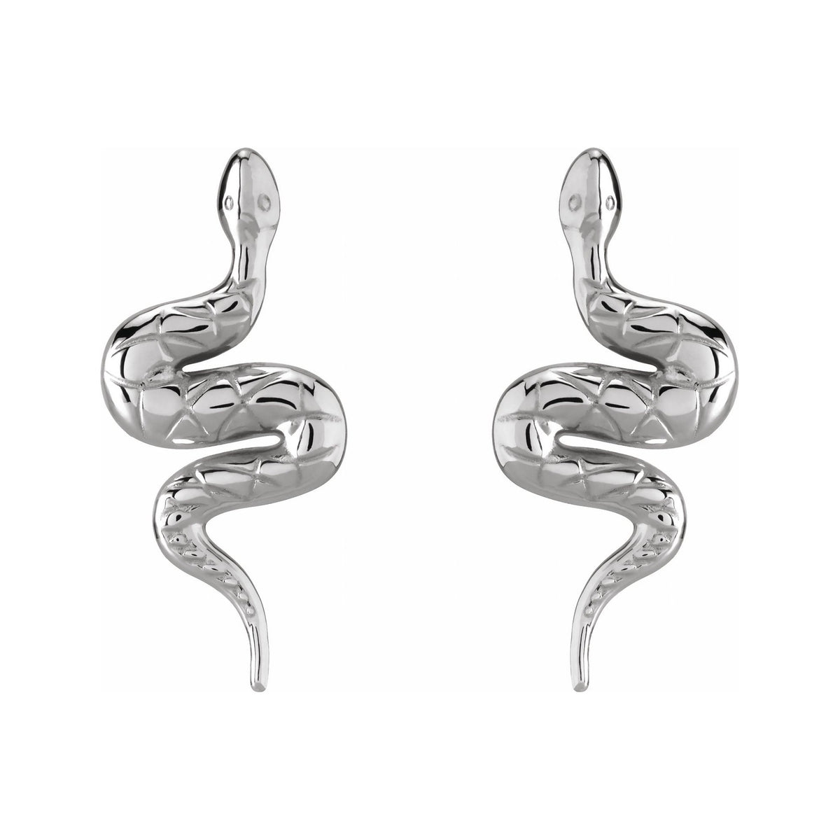 Sapphire Row Gold Snake Stud Earrings - 14K White Gold