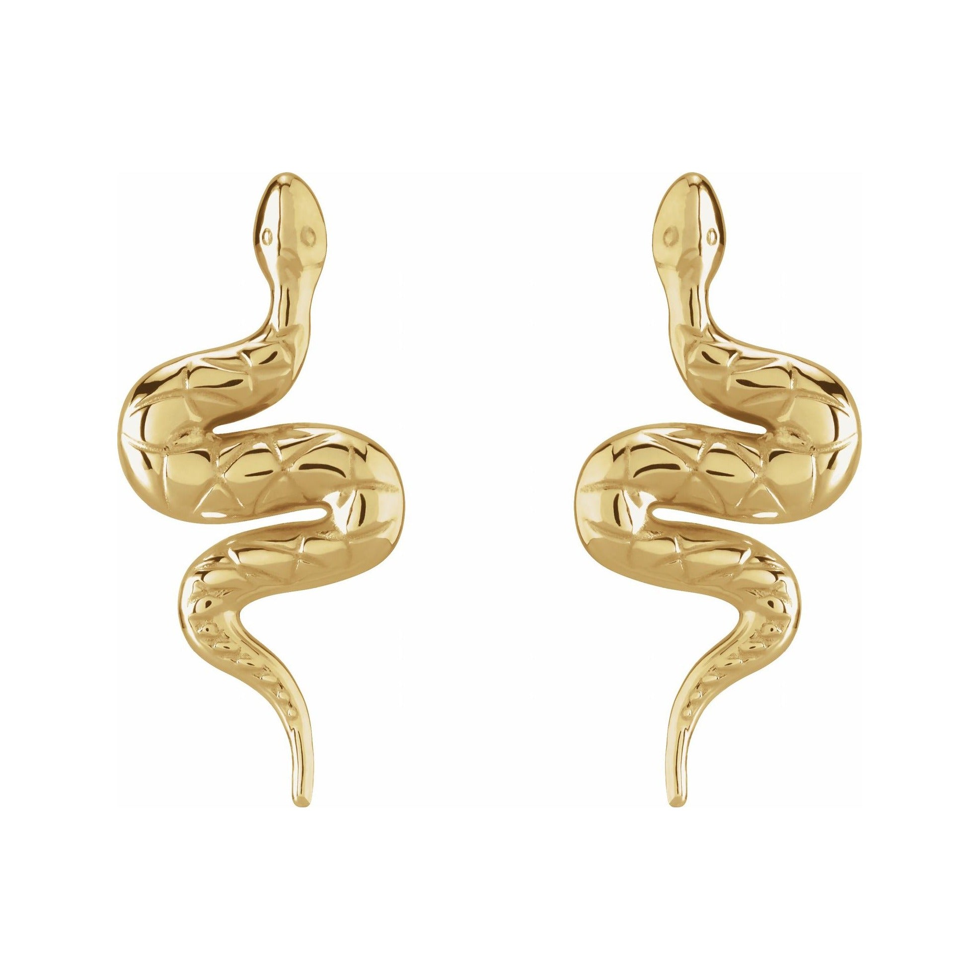 Sapphire Row Gold Snake Stud Earrings - 14K Yellow Gold