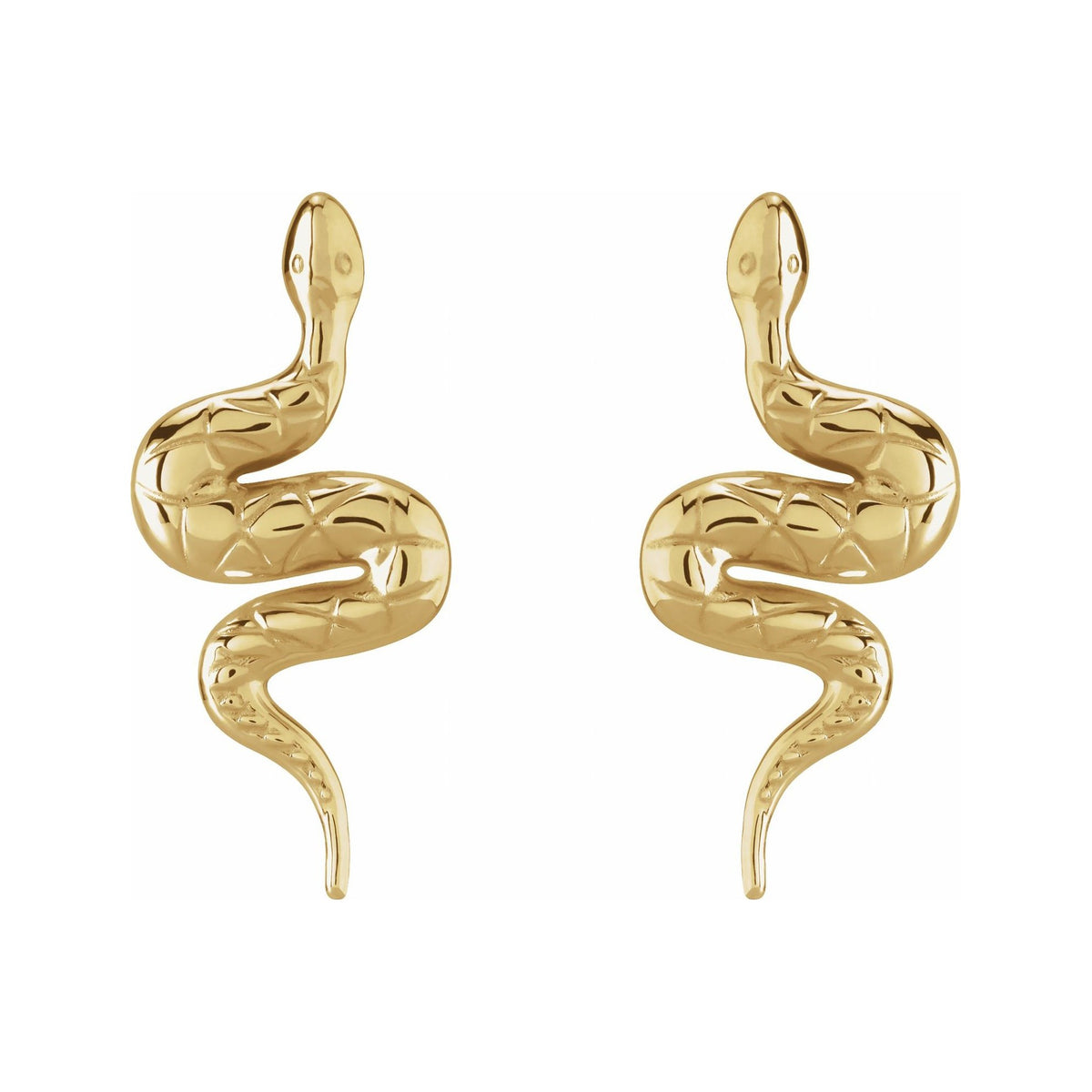 Sapphire Row Gold Snake Stud Earrings - 14K Yellow Gold