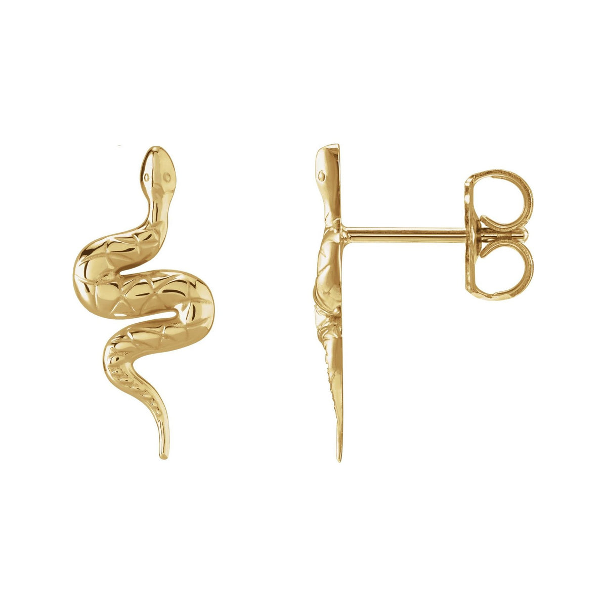 Sapphire Row Gold Snake Stud Earrings - 14K Yellow Gold (view 2)