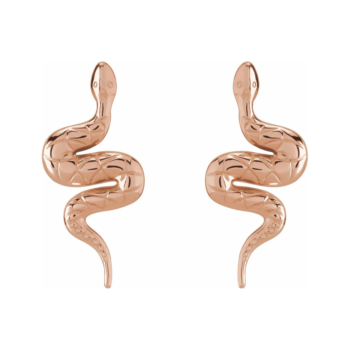 Sapphire Row Gold Snake Stud Earrings - 14K Rose Gold
