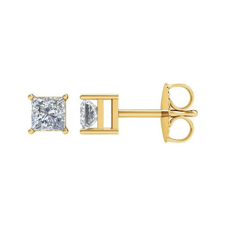 Sapphire Row Natural Diamond Princess-Cut Four-Prong Stud Earrings - 14K Yellow Gold
