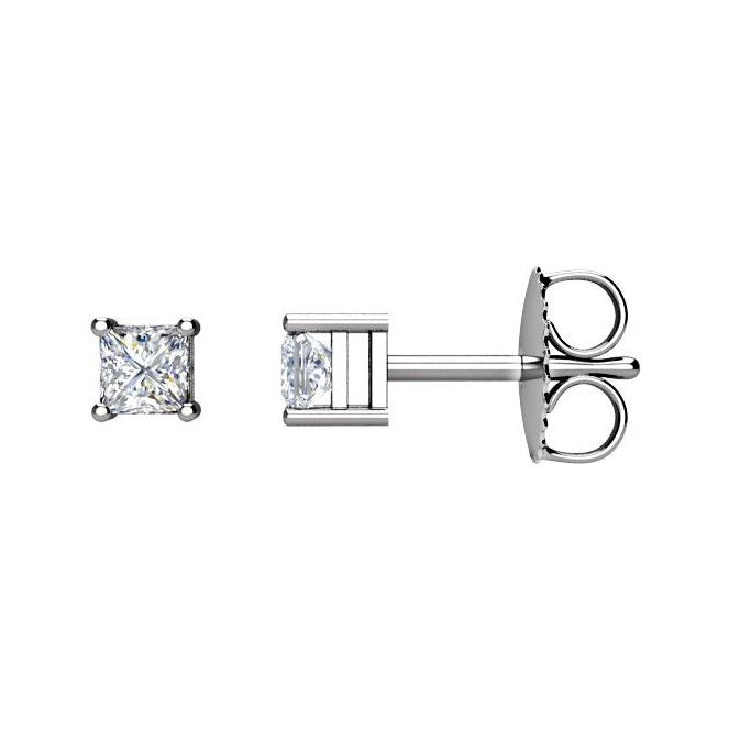 Sapphire Row Natural Diamond Princess-Cut Four-Prong Stud Earrings - Platinum