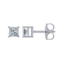 Sapphire Row Natural Diamond Princess-Cut Four-Prong Stud Earrings - Platinum