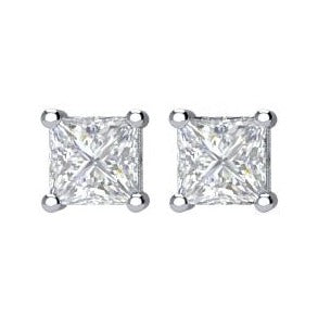 Sapphire Row Natural Diamond Princess-Cut Four-Prong Stud Earrings - Platinum (view 2)