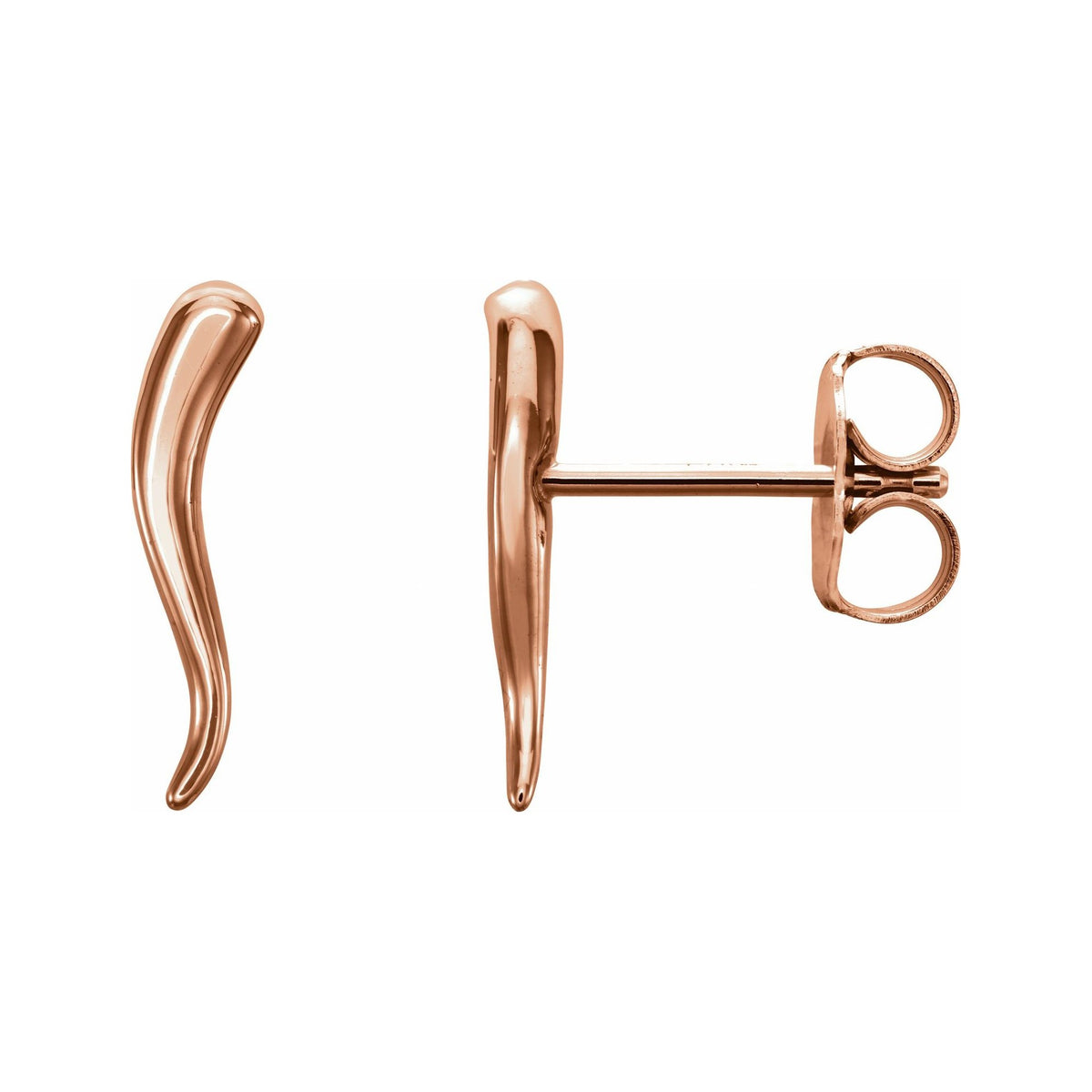 Sapphire Row Gold Italian Horn Stud Earrings - 14K Rose Gold