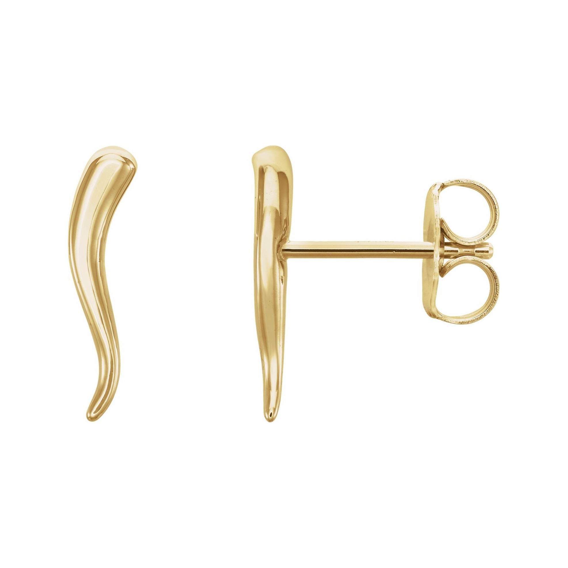 Sapphire Row Gold Italian Horn Stud Earrings - 14K Yellow Gold