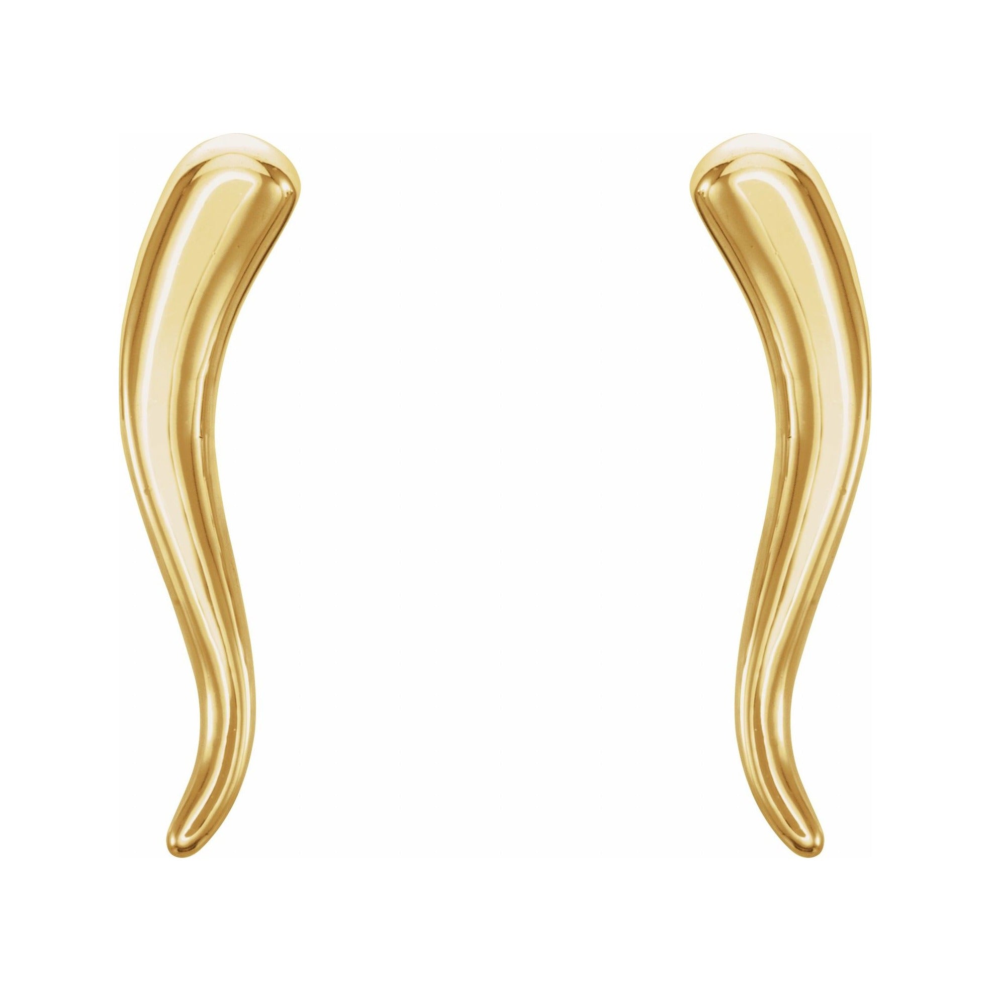 Sapphire Row Gold Italian Horn Stud Earrings - 14K Yellow Gold (view 2)