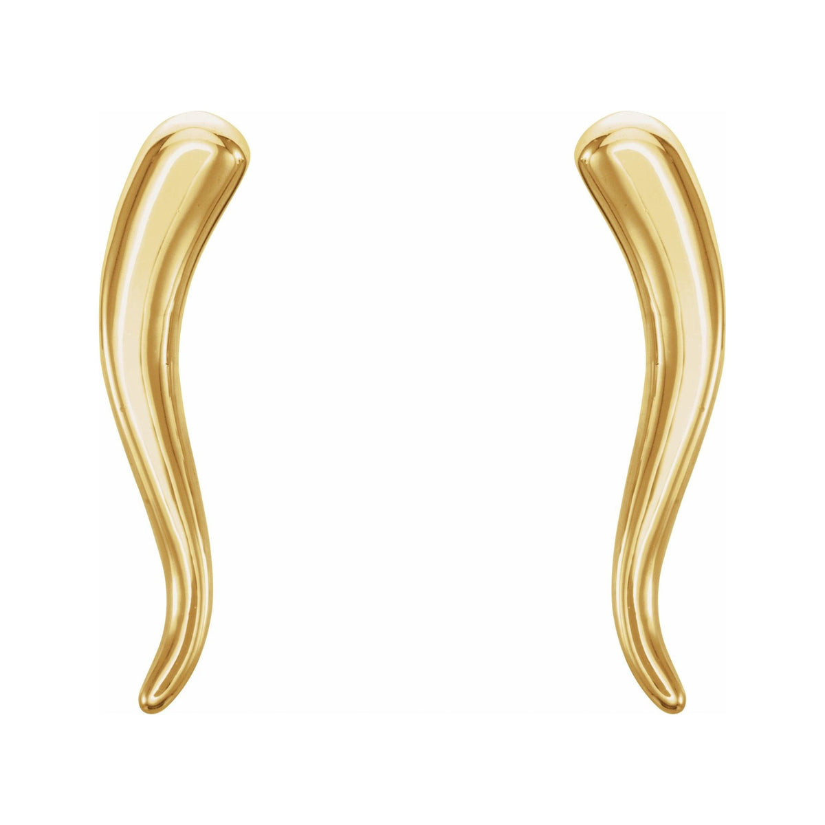 Sapphire Row Gold Italian Horn Stud Earrings - 14K Yellow Gold (view 2)