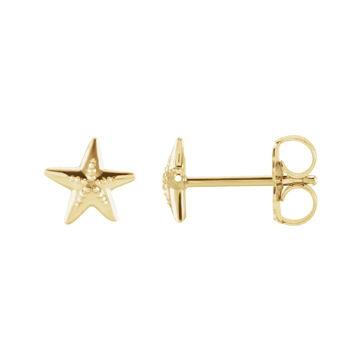 Sapphire Row Gold Starfish Stud Earrings - 14K Yellow Gold