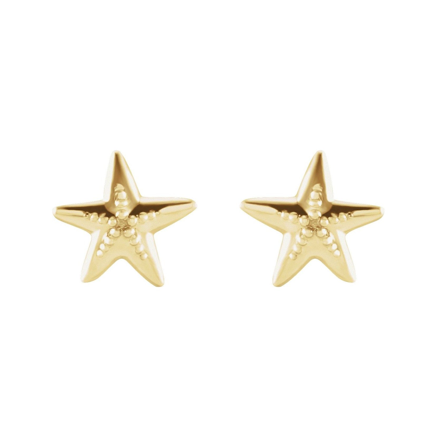 Sapphire Row Gold Starfish Stud Earrings - 14K Yellow Gold (view 2)