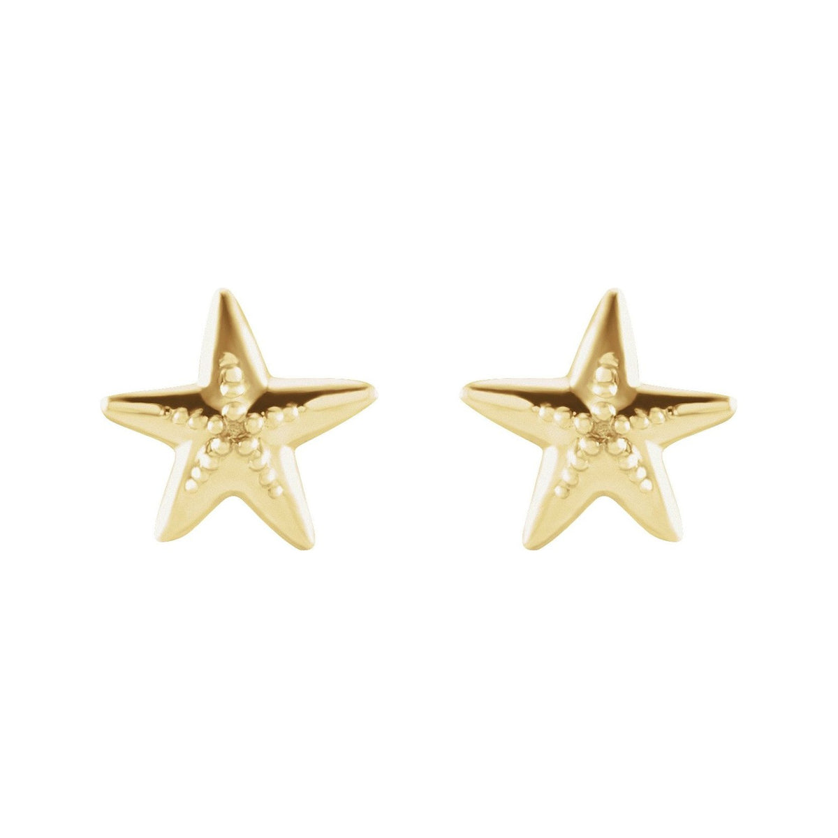 Sapphire Row Gold Starfish Stud Earrings - 14K Yellow Gold (view 2)