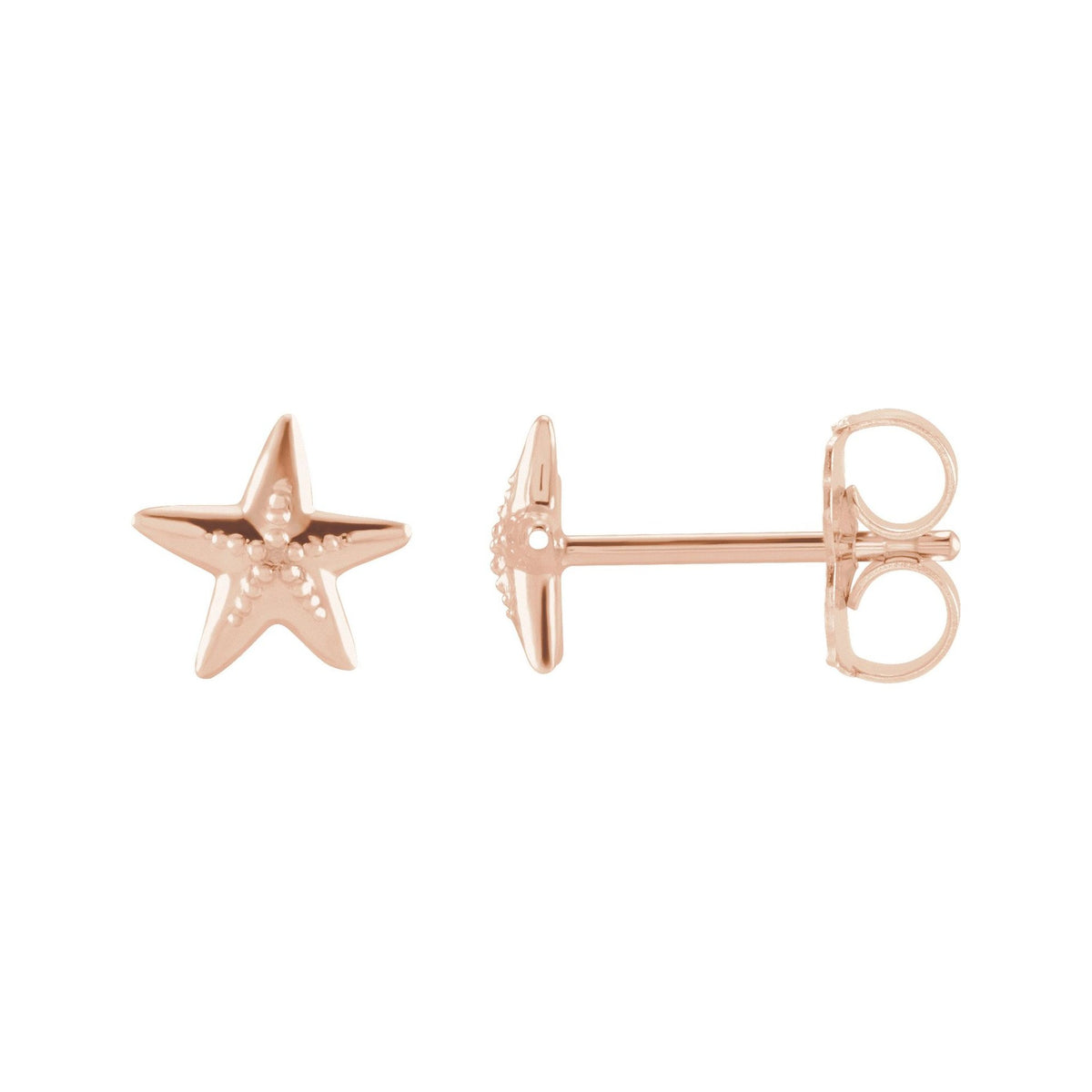 Sapphire Row Gold Starfish Stud Earrings - 14K Rose Gold